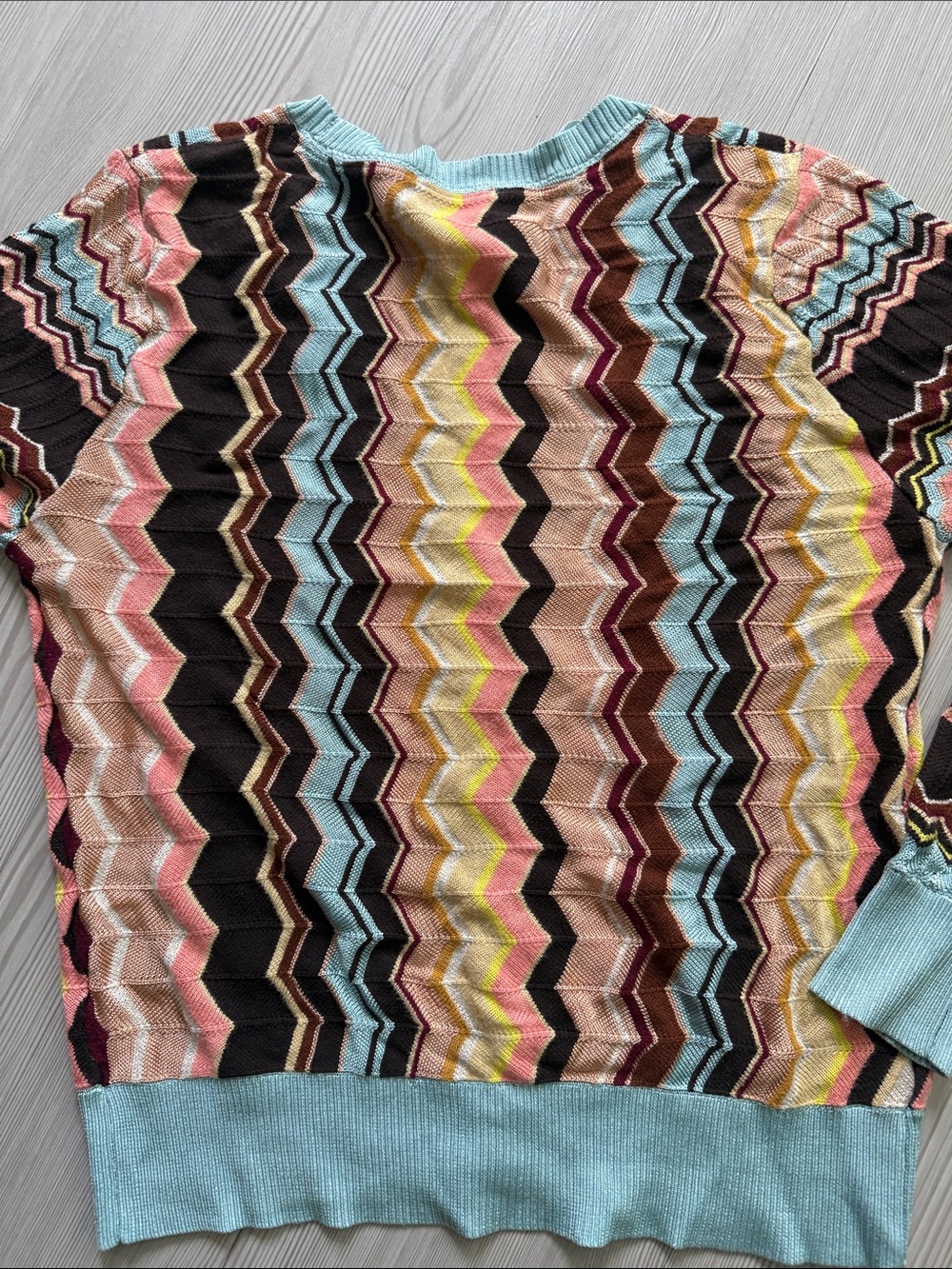 Missoni Multicolor Zigzag Knit Cardigan with Light Blue Trim - Picture 4 of 4
